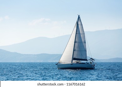 Greece sailing yacht boat at the Sea. Luxury cruise yachting. 