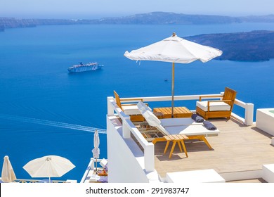 Greece Santorini Island, Caldera View With Cruise Ship On Sea