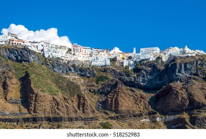 Greece, Santorini, View Of Fira From The Caldera Sea Area