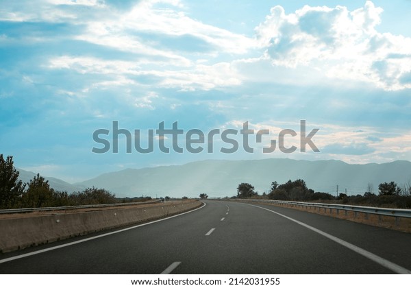 greece speed way beautiful landscape mountains in\
background copy space