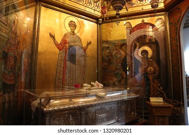 GREECE, THESSALONIKI, JUNE 10, 2013: Coffin Inside Church Of Saint Demetrius, Or Hagios Demetrios, Is The Main Sanctuary Dedicated To Saint Demetrius, The Patron Saint Of Thessaloniki, Greece