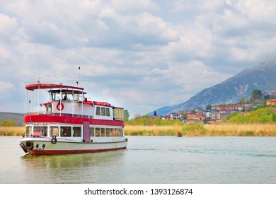 Greece,tourist ferry boat crossing the lake of Ioannina