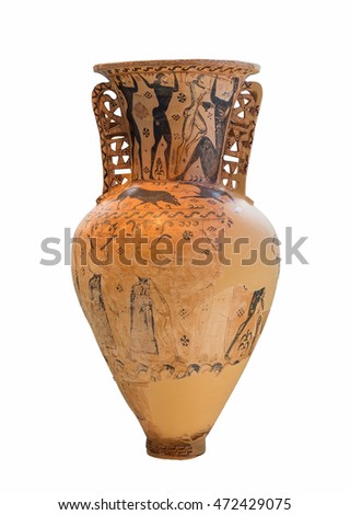 Greek amphora with a depiction of the blinding of Polyphemos by Odysseus and his companions (7th century BC).