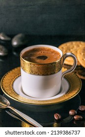 Greek Coffee In Demitasse Cup. Portrait Format.