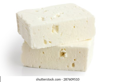 Greek Feta Cheese Block Isolated On White.