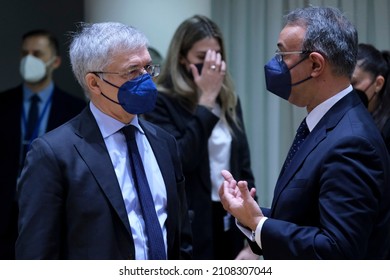 Greek Finance Minister Christos Staikouras  During European Finance Ministers Meeting In Brussels, Belgium, 18 January 2022.