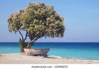 Greek Fisherman Boat At Rhodes Island, Greece