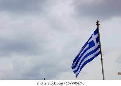 Greek Flag Waving In Athens 