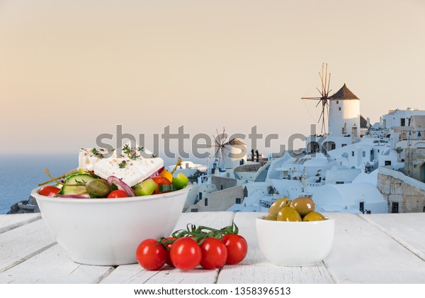 Greek food background. Traditional different\
greek dishes. Close-up