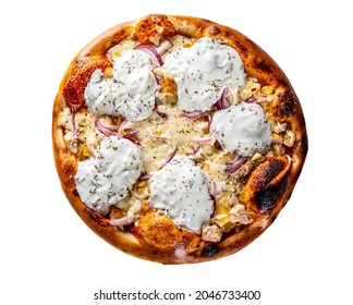 Greek Gyro PIzza With Tzatziki Sauce Isolated On White