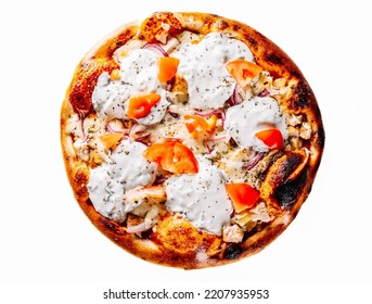 Greek Gyro PIzza With Tzatziki Sauce Isolated On White