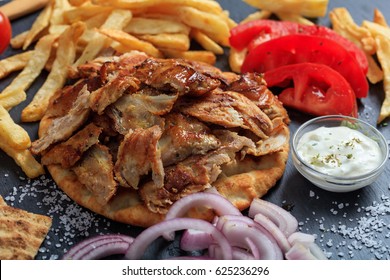 Greek Gyros Dish On A Black Plate