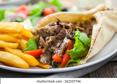 Greek Gyros With Fries And Salad