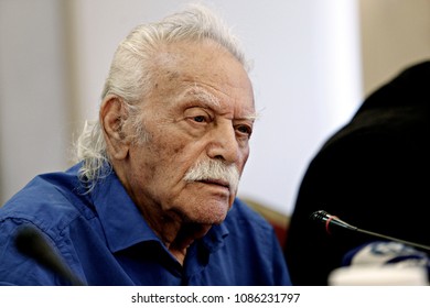 The Greek Hero Of National Resistance, Manolis Glezos Gives A Press Conference In Athens, Greece On Sep. 17, 2015