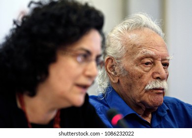 The Greek Hero Of National Resistance, Manolis Glezos Gives A Press Conference In Athens, Greece On Sep. 17, 2015