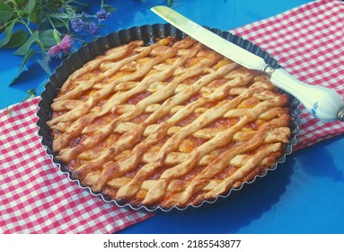 Greek jam tart, pasta flora in a tart pan - Shutterstock ID 2185543877