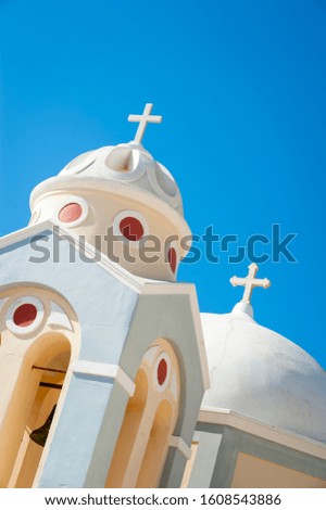 Similar – Image, Stock Photo Chapel with view on Santorini