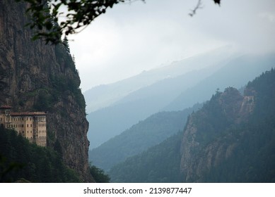 Greek Orthodox Sümela Monastery In Northern Turkey. Sumela Monastery In Province Of Trabzon, Turkey View From The Road.