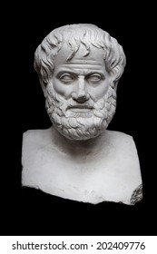 Greek Philosopher Aristotle Sculpture Isolated on Black Background