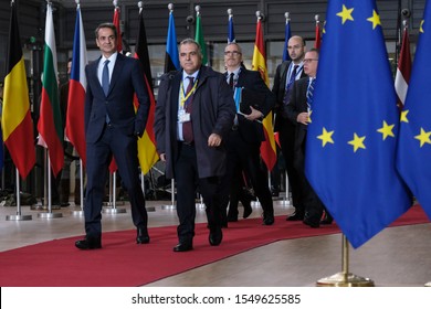 Greek Prime Minister Kyriakos Mitsotakis Arrives To Attend In An European Union Summit In Brussels, Belgium On October 17, 2019.