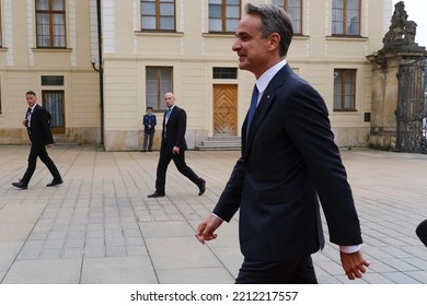 Greek Prime Minister Kyriakos Mitsotakis  Arrives To Attend In A Meeting Of The European Political Community In Prague, Czechia On October 7, 2022.