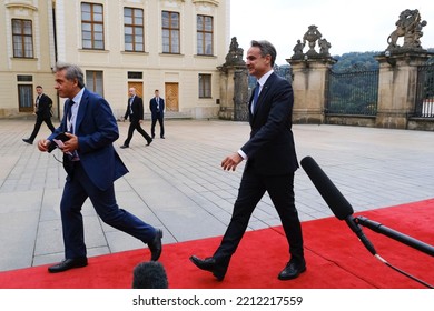 Greek Prime Minister Kyriakos Mitsotakis  Arrives To Attend In A Meeting Of The European Political Community In Prague, Czechia On October 7, 2022.