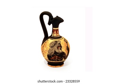 Greek Reproduced Vase With Poseidon Painting Isolated On White Background