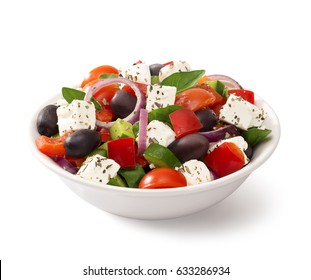 Greek Salad In A Bowl, On White Background