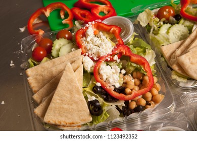 Greek Salad To Go With Garbanzo, Pita, Peppers, And Fets