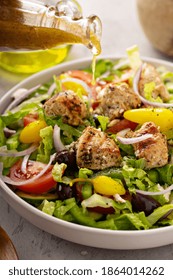 Greek Salad With Grilled Chicken With Herbed Vinaigrette Dressing