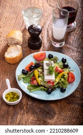 Greek Salad On Dark Wood