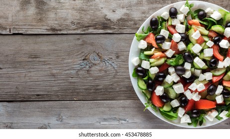 Greek Salad On A Plate. Top View