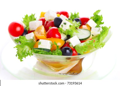 Greek Salad On White Isolated Background