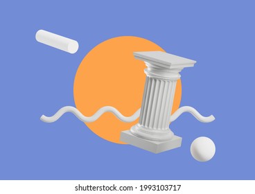 Greek sculpture objects background sphere retro wave concept. 3d rendering. - Shutterstock ID 1993103717
