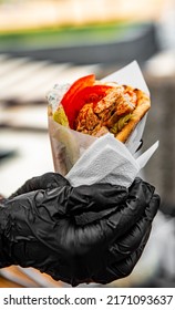 Greek Street Food Gyros In Man Hand Outdoor