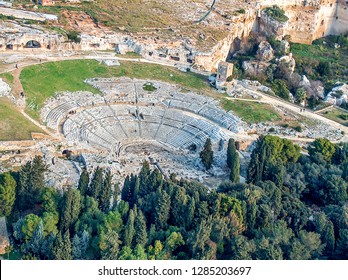 Greek Theatre Of Syracuse Sicily. Aerial View