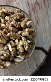Greek walnut on a plate. Top view - Shutterstock ID 1253490985