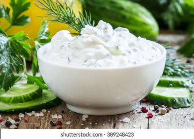 Greek Yogurt Sauce, Cucumber And Herbs, Selective Focus