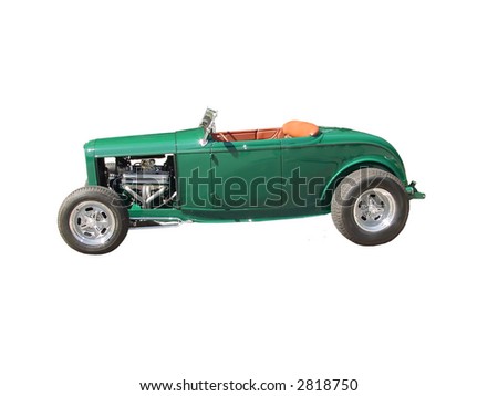 green 1930s convertible made into a hot rod, it is isolated on white