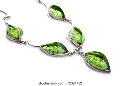 Green Amber Necklace Isolated