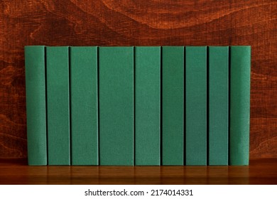 Green Antique Book Volumes In Row. Blank Hardback Book Spine. Old Books Banner.