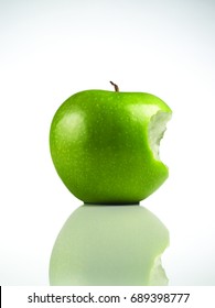 Green Apple With A Bite On The Right