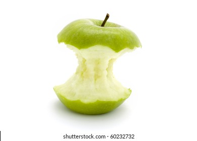 Green Apple Core On A White Background