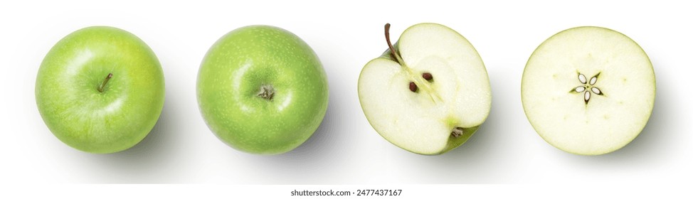 Green apple with cut in half sliced isolated on white background. top view, flat lay. - Powered by Shutterstock