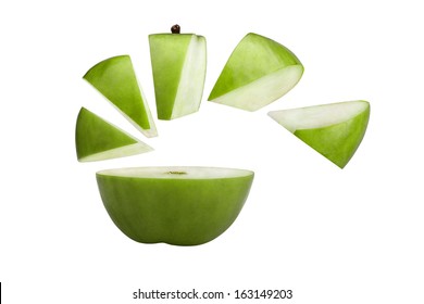 Green Apple Cut On Pieces.