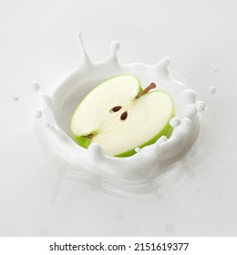 Green Apple Falls Into Milk, Yoghurt, Sour Cream, Splash