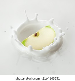 Green Apple Falls Into Milk, Yoghurt, Sour Cream, Splash