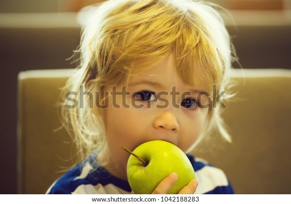 Green Apple Fruit Hand Cute Baby Stock Photo Edit Now 1042188283