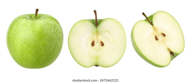 green apple (granny smith apple) and half  isolated on a white background, fresh green apple fruit, full depth of field, cut-out, clipping path - Powered by Shutterstock