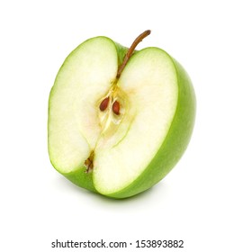 Green Apple Half On White Background